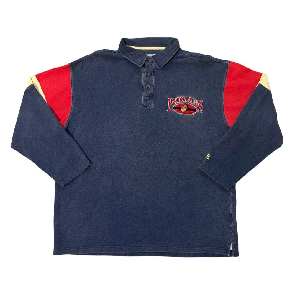 Vtg 90s Cleveland Indians Chief Wahoo Rugby Shirt Mens XXL Mirage Cooperstown